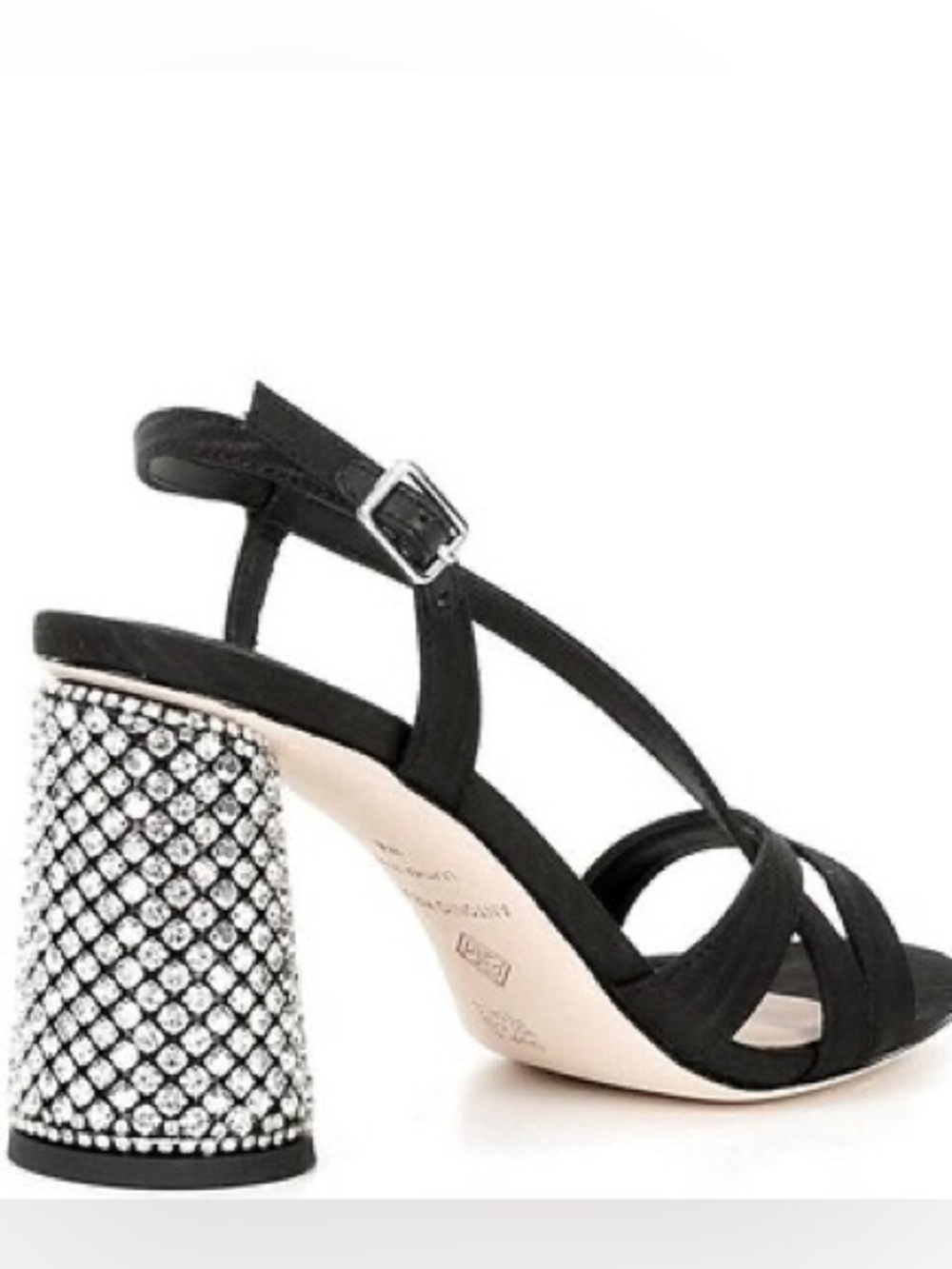ANTONIO MELANI Black Strappy Sandals with Crystal Embellished Block Heel